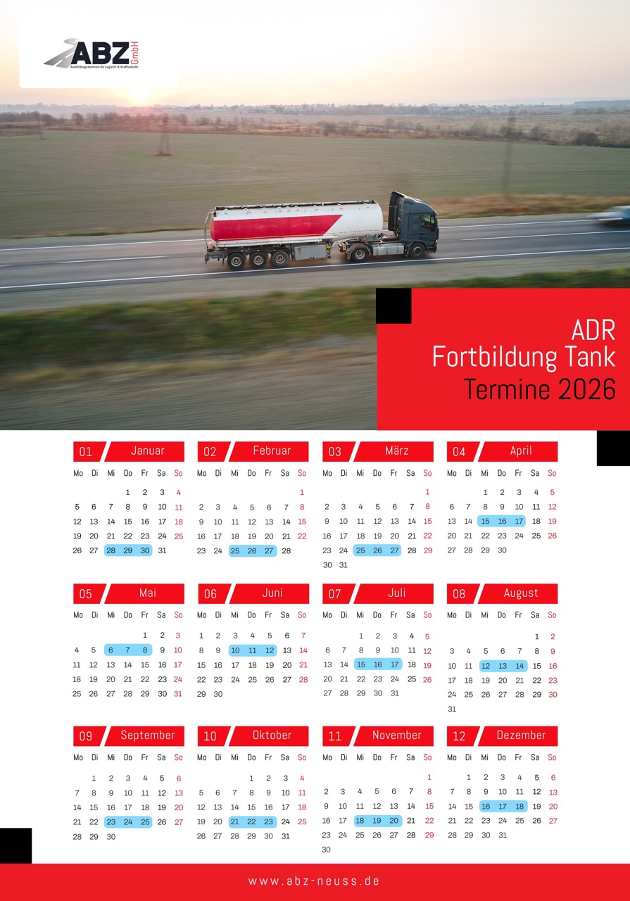Terminkalender für ADR Aufbaukurs Tank bei der ABZ GmbH