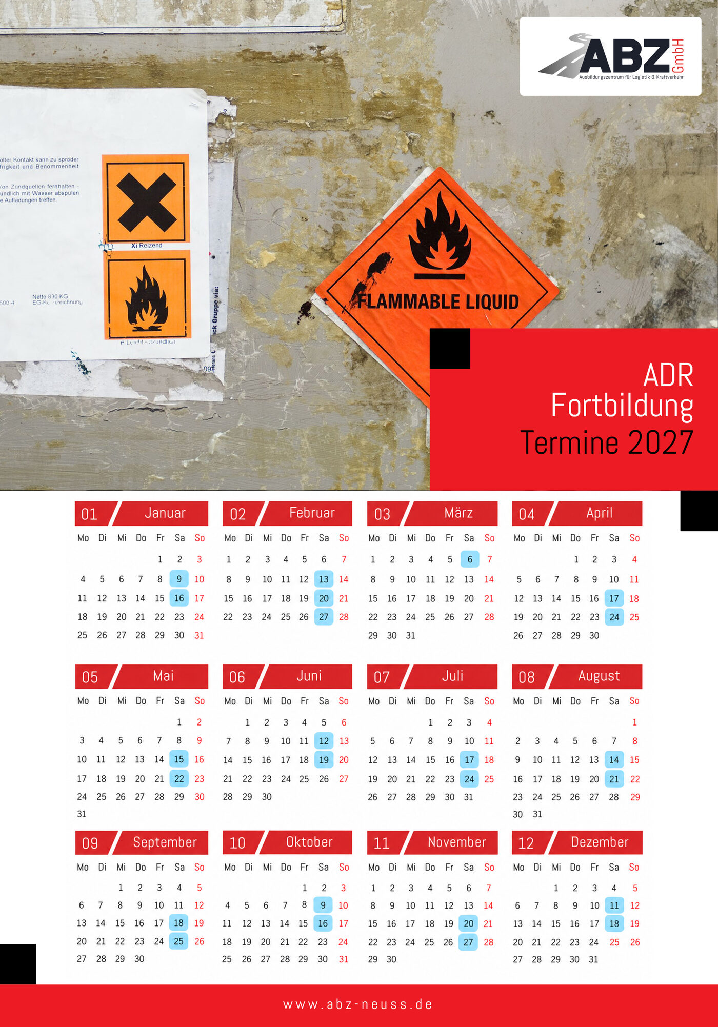 Terminkalender für ADR Fortbildung bei der ABZ GmbH